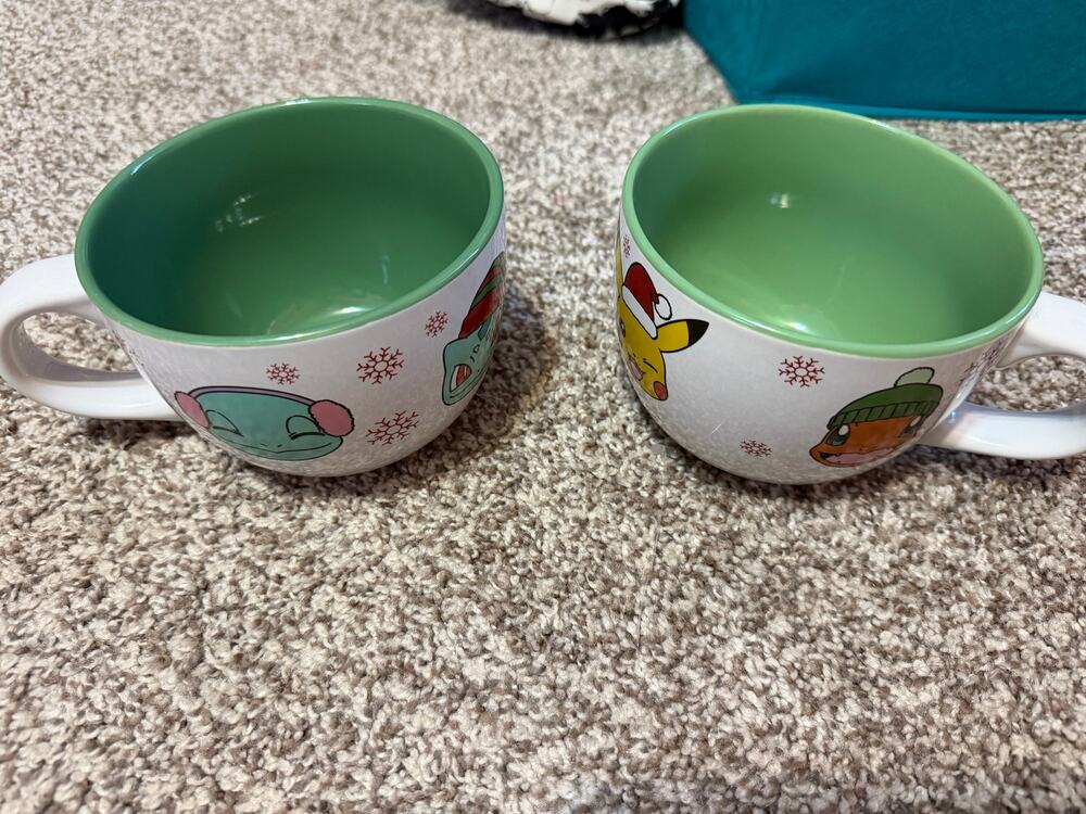 Set of 2 Pokémon Holiday Ceramic Soup Mugs 24 oz Silver Buffalo Pikachu